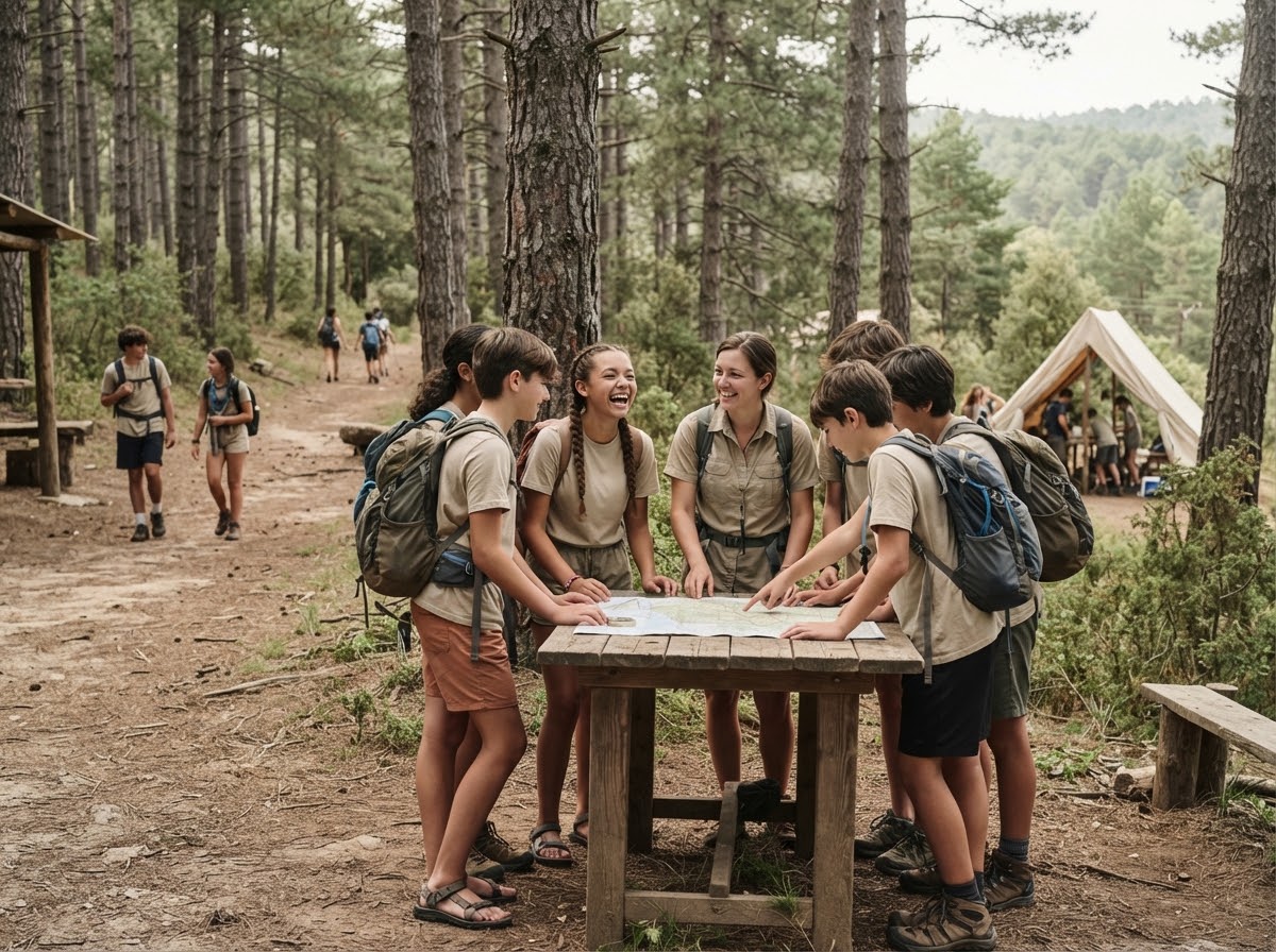 Campistas en actividades de Grupo Ocio Cervantes en la naturaleza